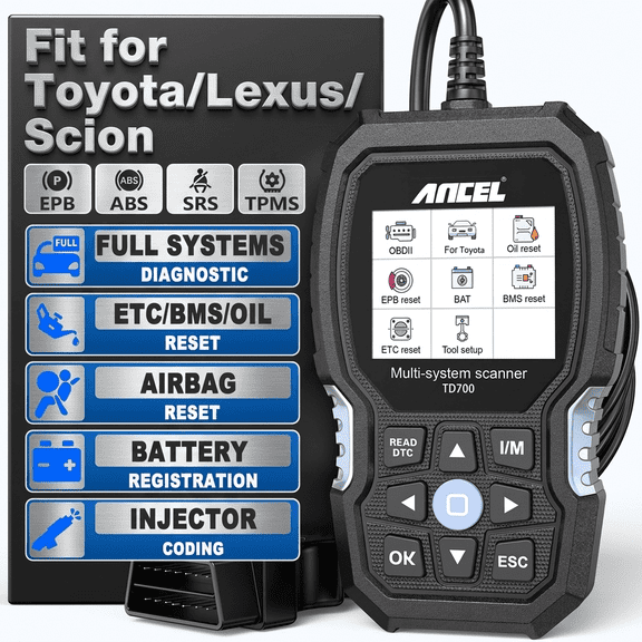 ANCEL TD700 OBD2 Scanner Fit for Toyota Lexus Scion Cars, Full System Automotive Diagnostic Tool with 10+ Reset Service, ABS/TPMS/EPB/Oil Reset, Full OBD2 Functions for 1996-2021 Cars
