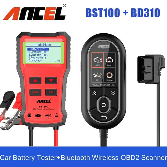 Ancel Wireless Bluetooth OBD2 Scanner + Car Battery Tester 12V 100-2000CCA Code Reader Check Engine Light Full OBD2 Function Trip Computer Car Health Monitor & Real-Time Performance Monitor
