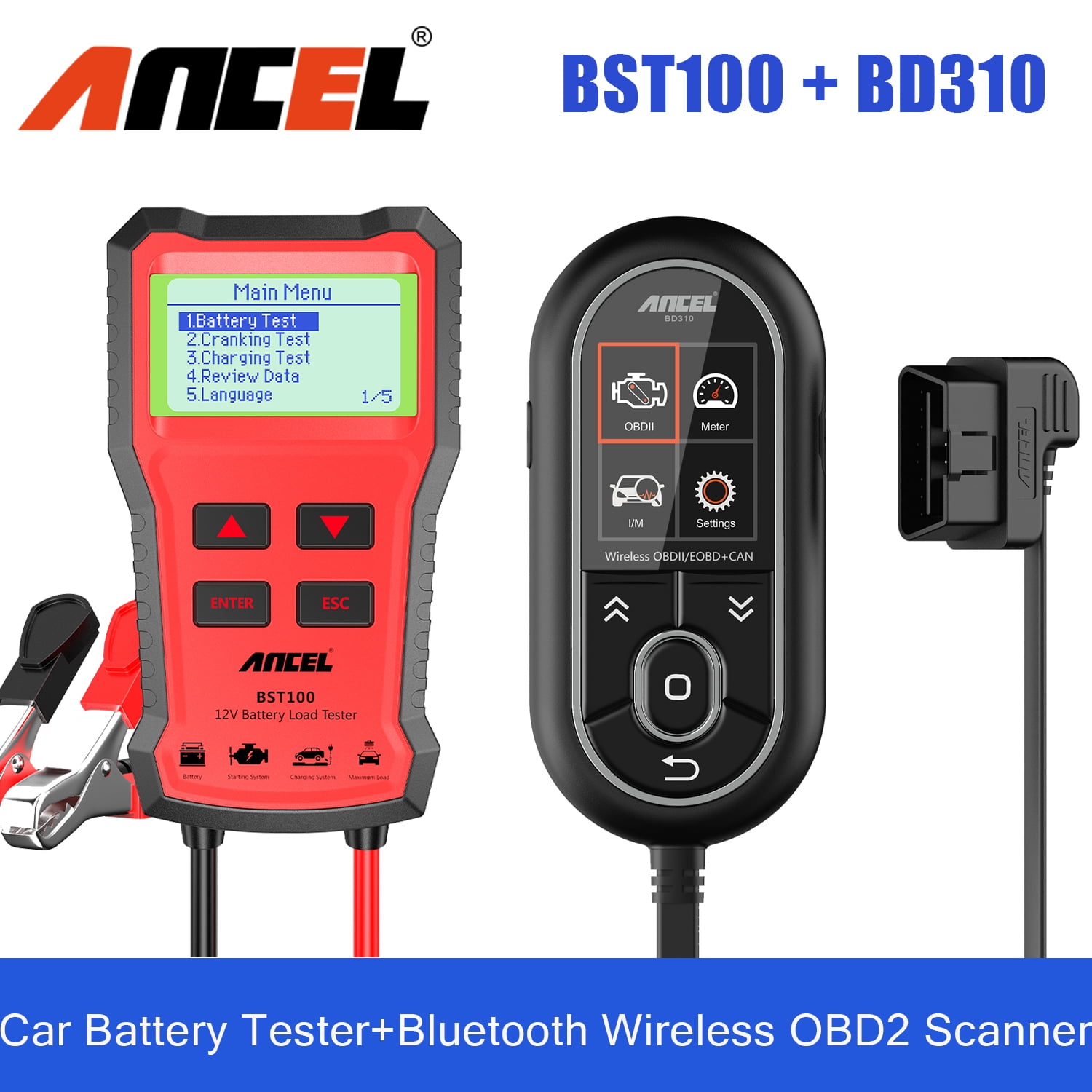 Ancel Wireless Bluetooth OBD2 Scanner + Car Battery Tester 12V 100