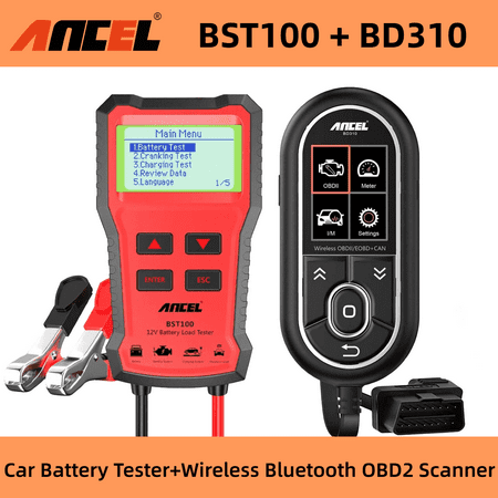Ancel Wireless Bluetooth OBD2 Scanner + Car Battery Tester 12V 100-2000CCA Code Reader Check Engine Light Full OBD2 Function Trip Computer Car Health Monitor & Real-Time Performance Monitor