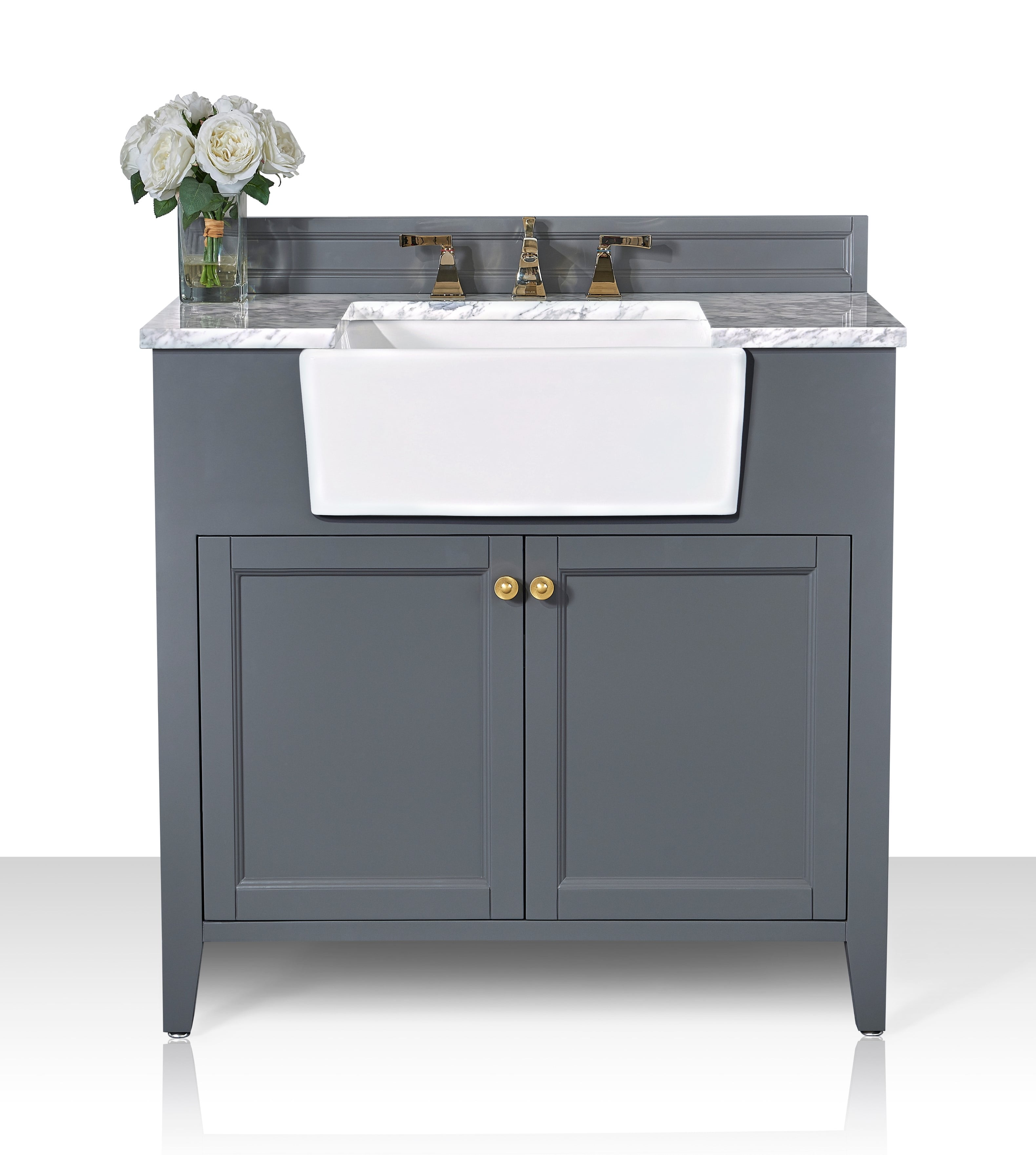 Adeline 36'' Sapphire Gray Wood Bathroom Vanity with Marble Top