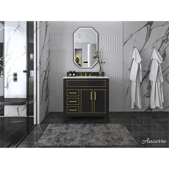 Ancerre Designs Aspen 36" Transitional Wood Bathroom Vanity Set in Black Onyx