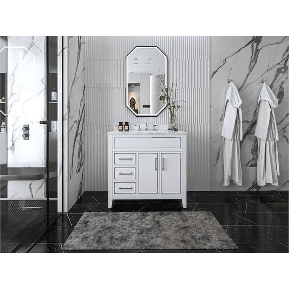 Ancerre Designs Aspen 36" Transitional Wood Bathroom Vanity Set in White