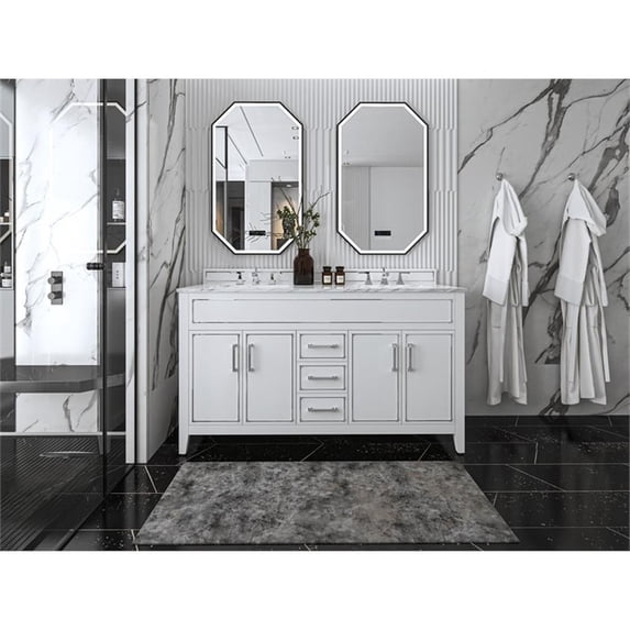 Ancerre Designs Aspen 60" Transitional Wood Bathroom Vanity Set in White
