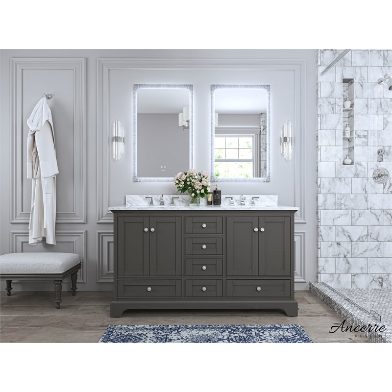 Sapphire Gray Solid Wood Double Vanity with Carrara Marble Top