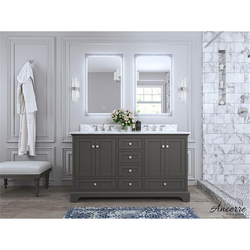 Sapphire Gray Solid Wood Double Vanity with Carrara Marble Top
