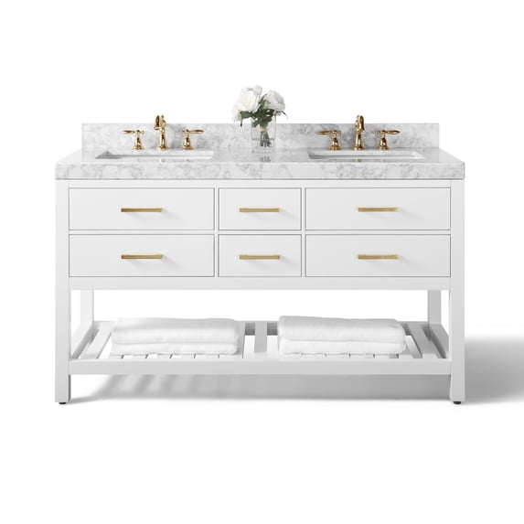 Ancerre Designs Elizabeth 60" Bathroom Vanity Set with Gold Hardware in White