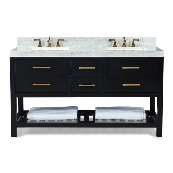 Ancerre Designs Elizabeth 60" Wood Bathroom Vanity Set in Black Onyx