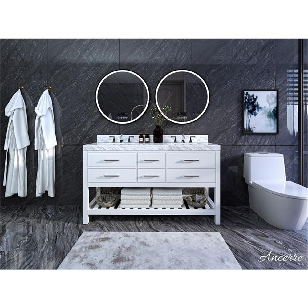 Elizabeth 60" White Wood Bathroom Vanity Set with Marble Top