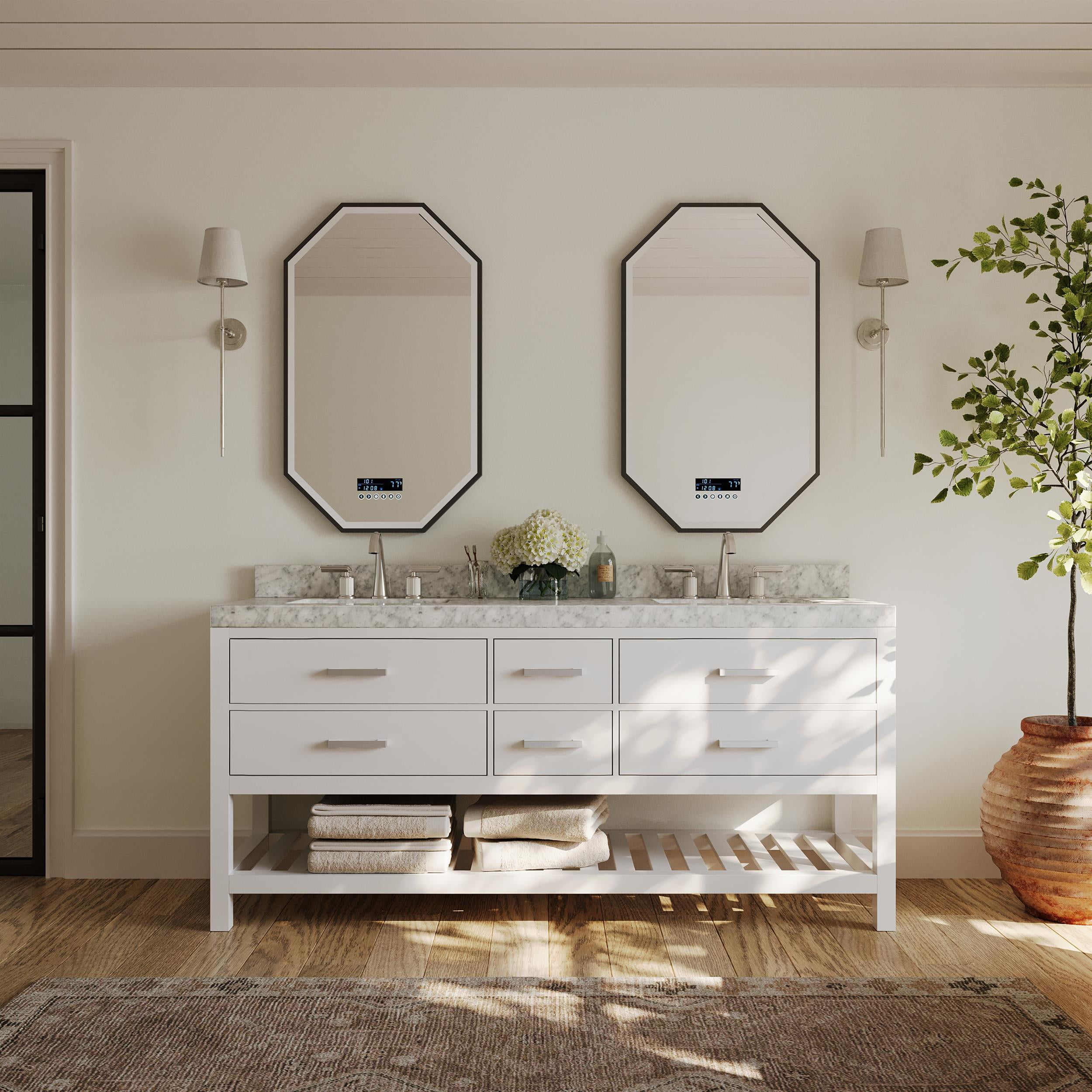 Elizabeth 72'' White Wood Bathroom Vanity Set