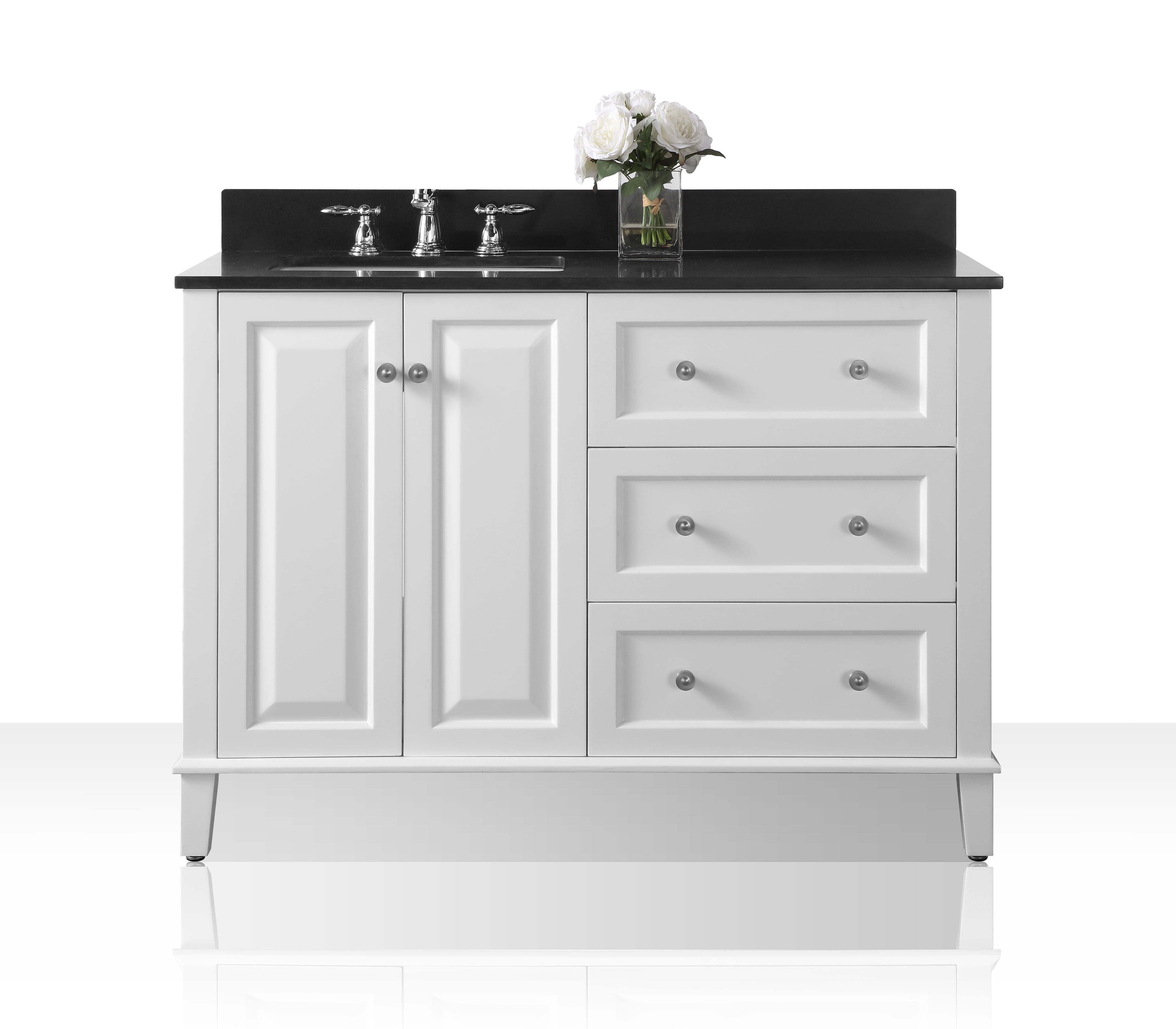 Hannah 48'' White Wood Freestanding Vanity with Black Quartz Top