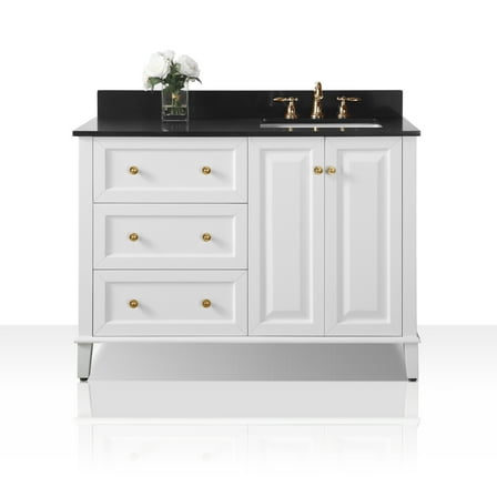 Ancerre Designs Hannah Right Basin Bathroom Vanity Set w/ Gold Hardware in White