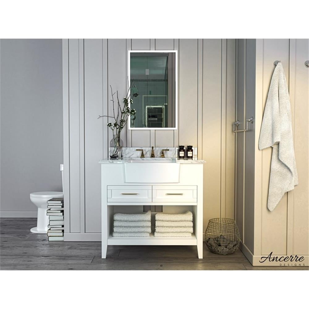 Hayley 36" White Wood Bathroom Vanity with Carrara Marble Top