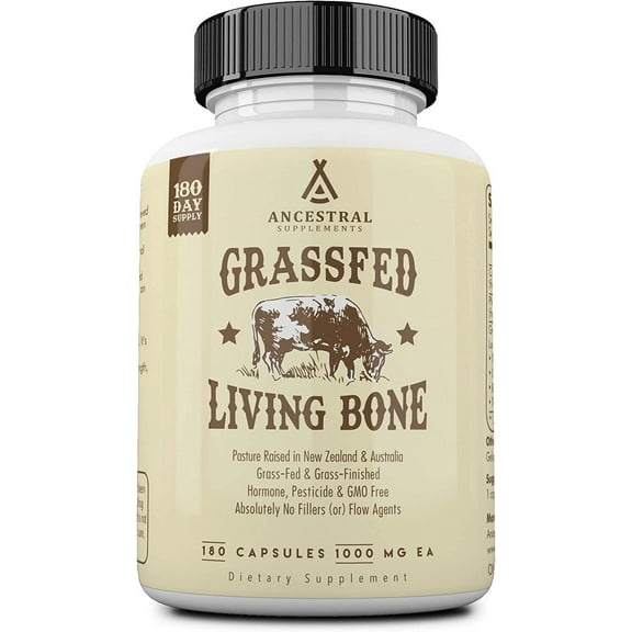 Ancestral Supplements Grass Fed Beef Living Bone Supplement, Bone Meal Capsules Support Bone Health, Oral and Joint Health and Flexibility, Non-GMO, 180 Capsules