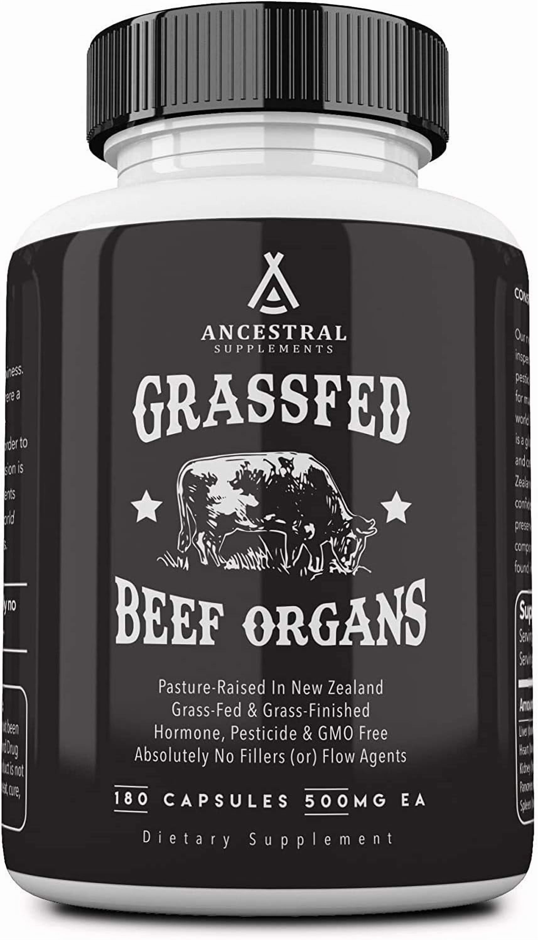Ancestral Supplements Grass Fed Beef Organs (Desiccated) - Liver, Heart, Kidney, Pancreas, Spleen (180 Capsules)