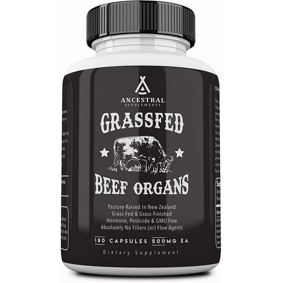 Ancestral Supplements Grass Fed Beef Organs (Desiccated) - Liver, Heart, Kidney, Pancreas, Spleen (180 Capsules)