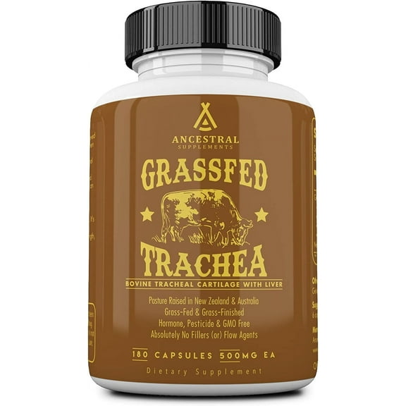 Ancestral Supplements Grass Fed Beef Tracheal Cartilage Supplement with Liver, 3000mg, Immune Health and Joint Support Supplement Promotes Healing, Non-GMO, 180 Capsules