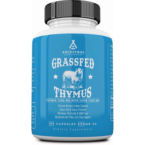 Ancestral Supplements Grass-Fed Organ Blend, Ovine Thymus & Beef Liver Capsules, Non-GMO, 3000 mg, 180 Count