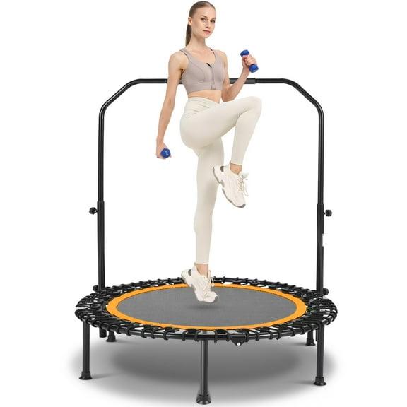 Ancheer 40" Foldable Trampoline Fitness Rebounder with Resistance Bands Adjustable, Foldable with Adjustable Handle Max Load 450lbs Orange