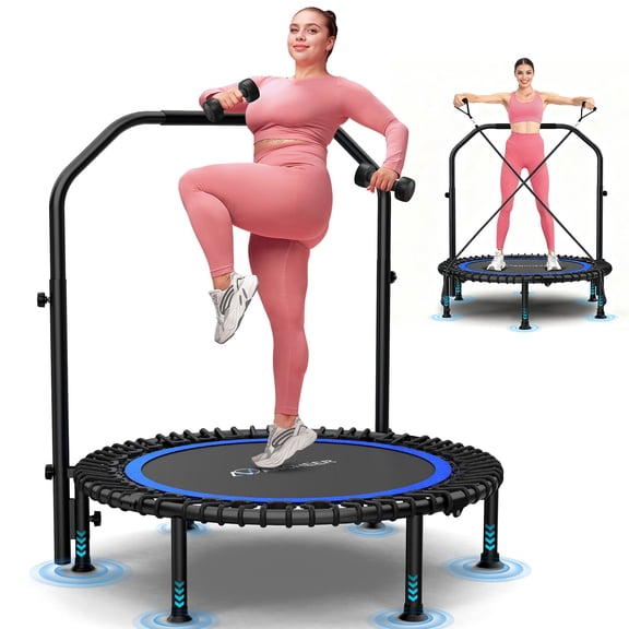 Ancheer 48" Foldable Trampoline Fitness Rebounder with Resistance Bands Adjustable, Foldable with Adjustable Handle Max Load 450lbs