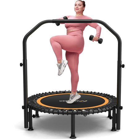 Ancheer 48" Foldable Trampoline Fitness Rebounder with Resistance Bands Adjustable, Foldable with Adjustable Handle Max Load 450lbs