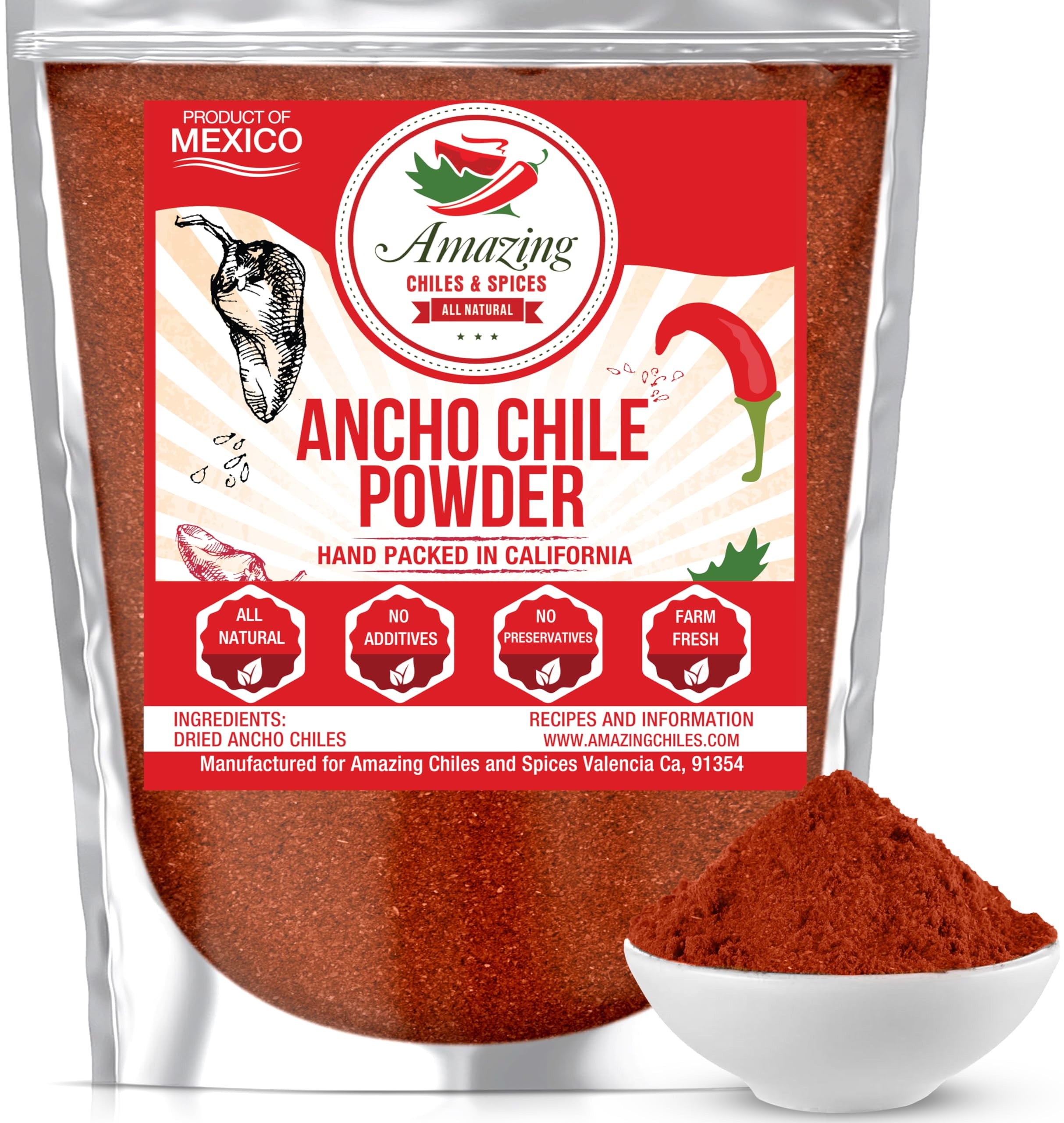 Ancho Chile Pepper Powder NG01 Ground (4oz) Natural and Premium. Great For Recipes Like