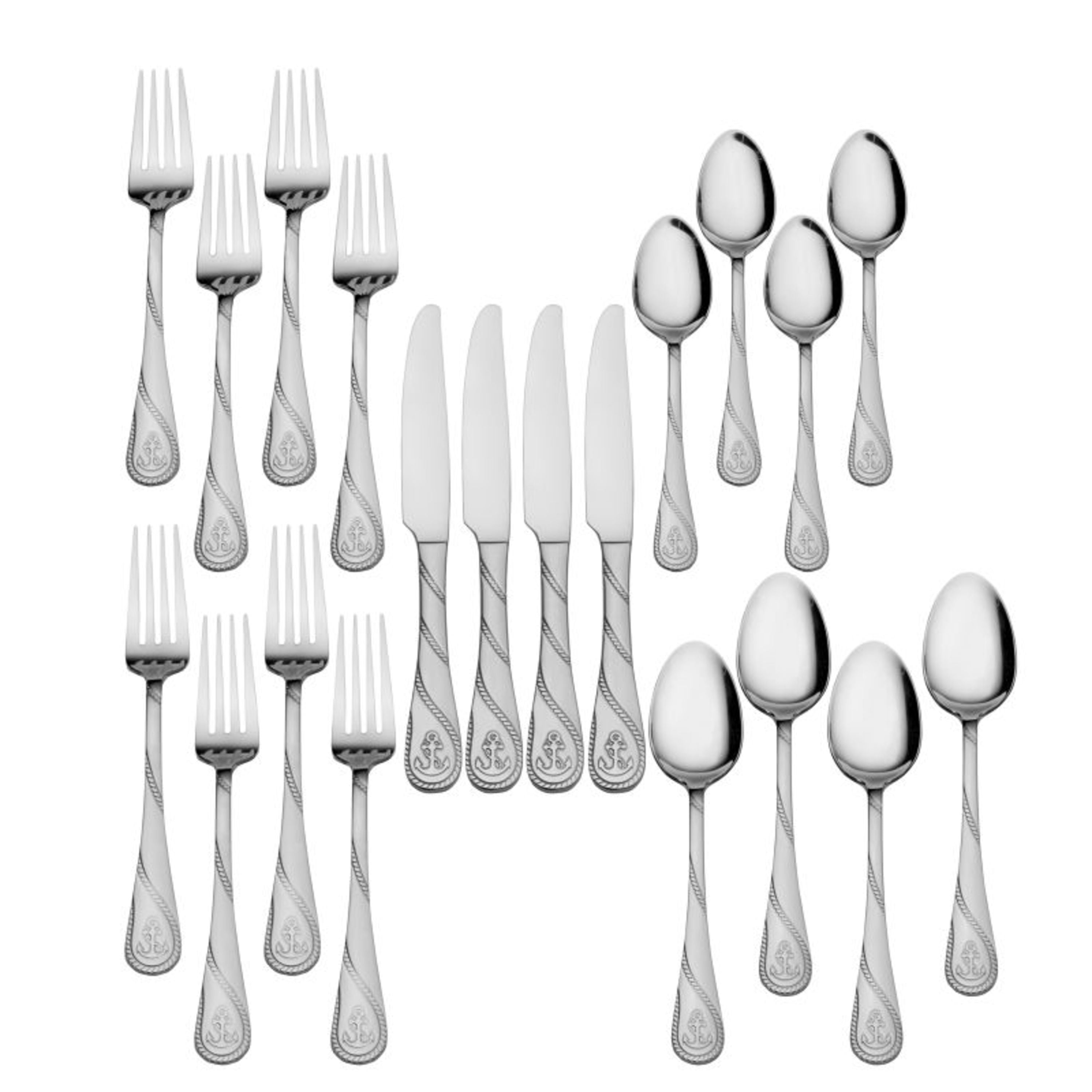 Anchor Embellished Stainless Steel 20-Piece Flatware Set