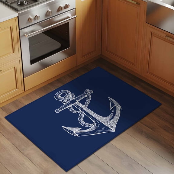 Anchor 2x3 Rug for Entryway Front Door Kitchen Sink Area, Nautical Knot Low Pile Washable Non Slip Rectangle Area Rug