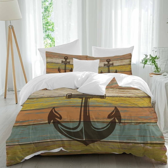 Anchor 4 Piece Duvet Cover Set Queen Size Vintage Yellow Orange Wood ...