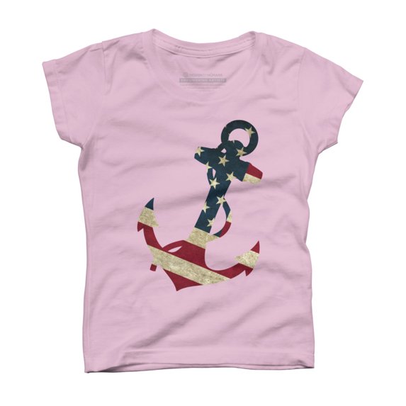 Anchor 4th Of July v1 Girls Pink Graphic Tee - Design By Humans L