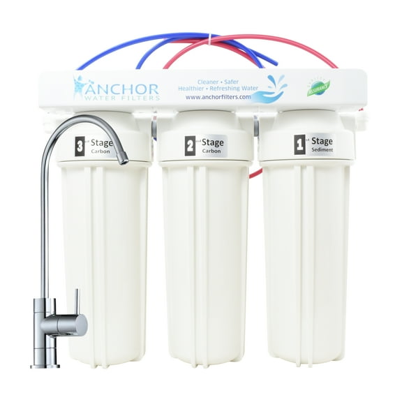 Anchor AF-4003 - 3-Stage Under Counter Water Filtration System with Dual Carbon Blocks and Designer NSF Chrome Faucet