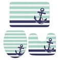 thumbnail image 1 of Anchor Aqua Bath Mat 3 Piece Bathroom Rug Set, Modern Navy Blue White Striped Nautical Non Slip Bath Rug Contour Mat and Toilet Lid Cover, Absorbent Shower Mats Soft Bath Rugs and Mats Sets, 1 of 8