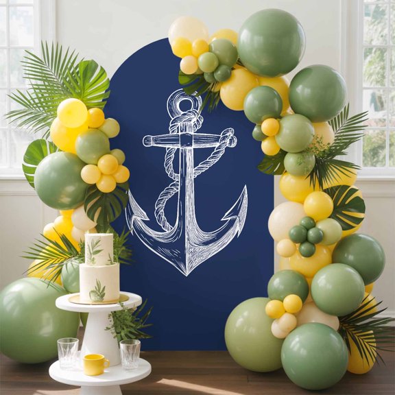 Anchor Arch Backdrop Cover, 6FT, Nautical Knot Navy Blue Spandex Arch Covers Double-Sided Backdrop for Wedding Birthday Party Photo Background Decoration