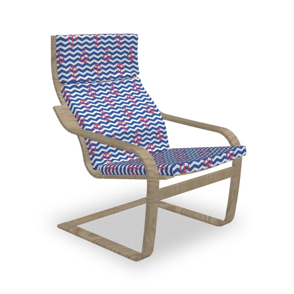 Anchor Armchair Pad and Slipcover, Geometric Nautical Design with Zigzag Wavy Backdrop Travel Coastal, 1 Piece Soft Cushion Replacement with Removable Cover, Violet Blue Dark Coral, by Ambesonne