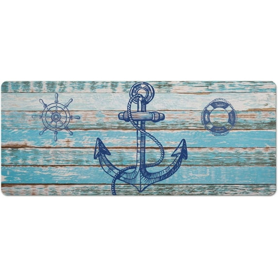 Anchor Bath Mat, Retro Nautical Anchor Washable Bathroom Rugs No Slip Washable Cover Floor Carpets Floor Mat Bathroom Decorations 48" X 20"…