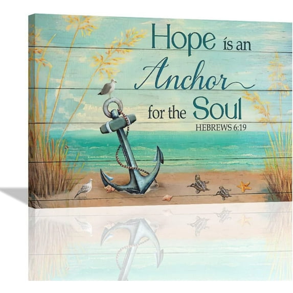 Anchor Bathroom Wall Art Sea Turtle Nautical Beach Ocean-Themed Pictures Wall Decor Bible Motivational Quotes Canvas Print Christian Artwork for Home Office Living Room Bedroom 16"x12"