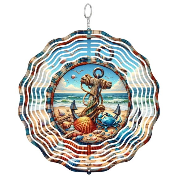 Anchor Beach Seashells 3D Wind Spinner, Nautical Summer Hanging Ornament, Coastal Home Decor, Ocean Lover Gift