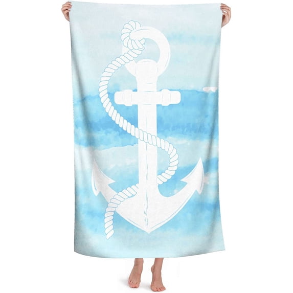 Anchor Beach Towel Sand Free Microfiber with A Cute Design Oversized Large Beach Towels Highly Absorbent Lightweight Soft and Quick Dry Swim Bath Towels for Men Women and Kids 32" x 52"