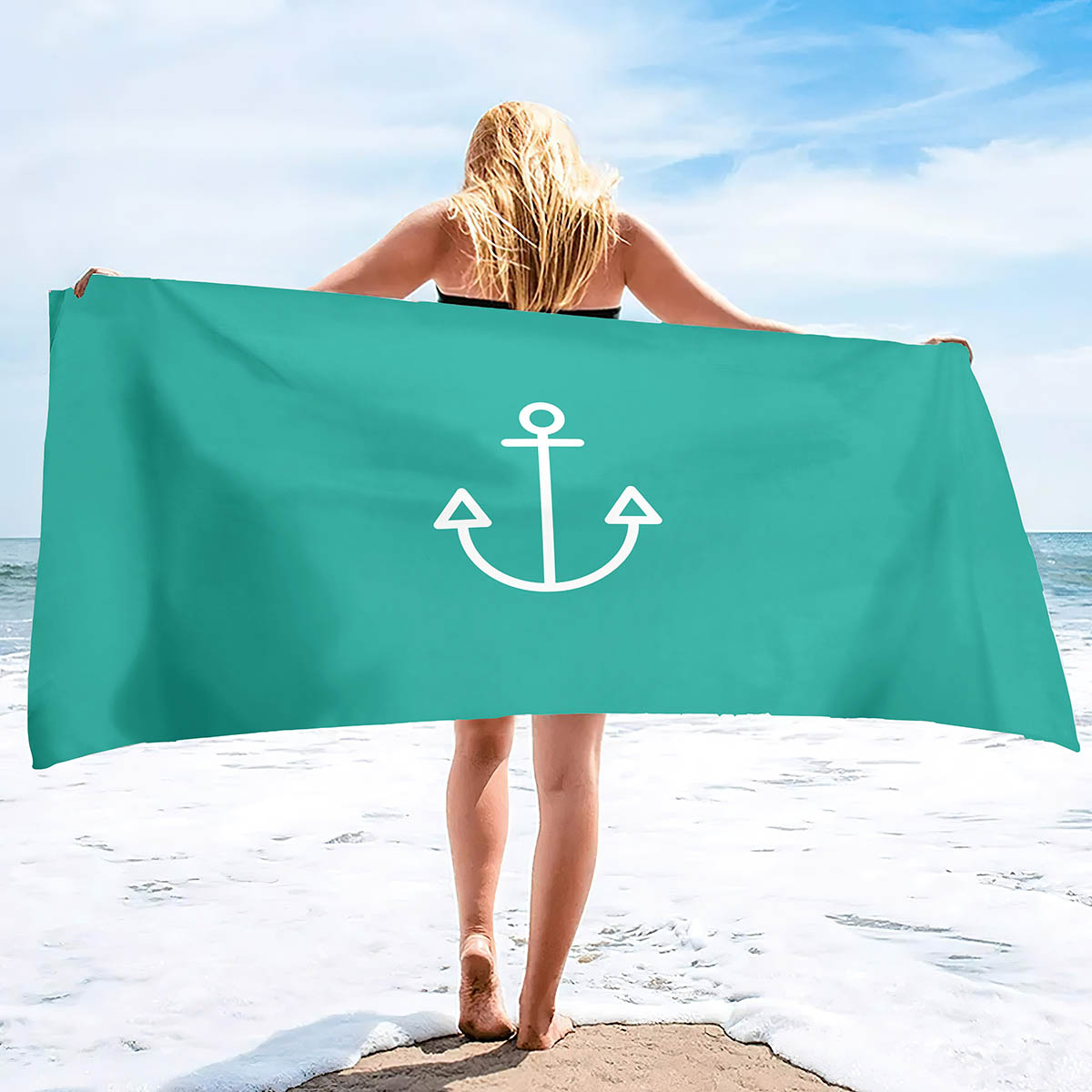 YOMMIOO Anchor Print Microfiber Beach Towel – 63x32 Inches (160x80cm), Quick-Drying, Sand-Free, For Pool, Travel, Gym - View #4