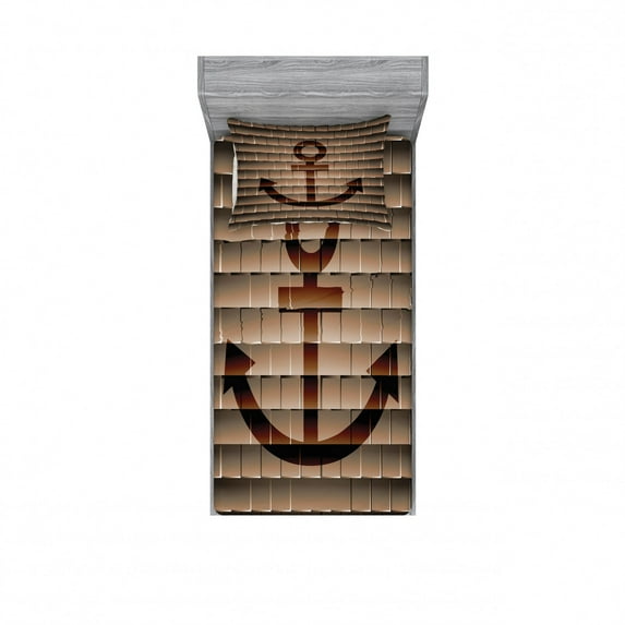 Anchor Bedding Set with Sheet & Covers, Digital Nautical Anchor on Square Marine Life Theme Modern Home Artwork Print, Printed Bedroom Decor 2 Shams, 4 Sizes, Tortilla Brown, by Ambesonne