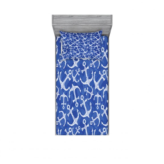 Ambesonne Ocean Fitted Sheet & Pillow Sham Set, Marine Life Equipments, Twin, Azure Blue White