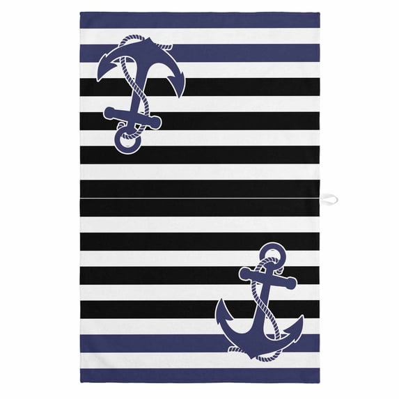 Anchor Black 1 Pack Kitchen Towel, Water Absorbent Dish Towel, Modern Navy Blue White Striped Nautical Decorative Hand Towels - Quick Drying Cloth for Cooking Baking, 18x28 Inch