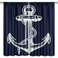 thumbnail image 1 of Anchor Blackout Curtains Retro Abstract Nautical Navy Blue White Kids Girls Boys Bedroom Living Room Bathroom Rod Pocket Decoration Window Drapes 2 Panels W27.5xL84in, 1 of 6