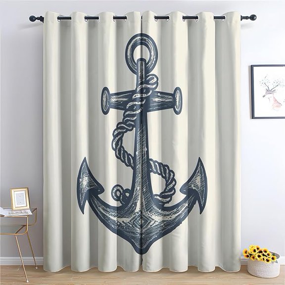 Anchor Blackout Curtains, Thermal Insulated Room Darkening Grommet Drapes for Living Room & Bedroom, Beige Nautical Window Treatments & Home Decor 26"W x 45"L (Pack of 2)