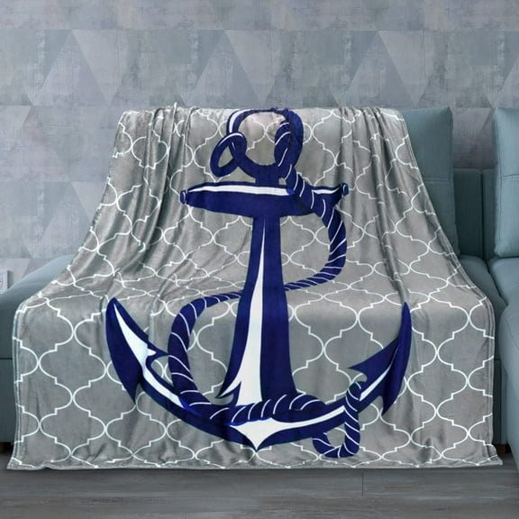Anchor Blanket, Nautical Decor, Navy Throw Blanket, for Boat Owners, Anchor Home Decor, Ocean Beach Themed Gifts, Nautical Gifts for Women, Him, Men- 50x60 Nautical Throw Blanket