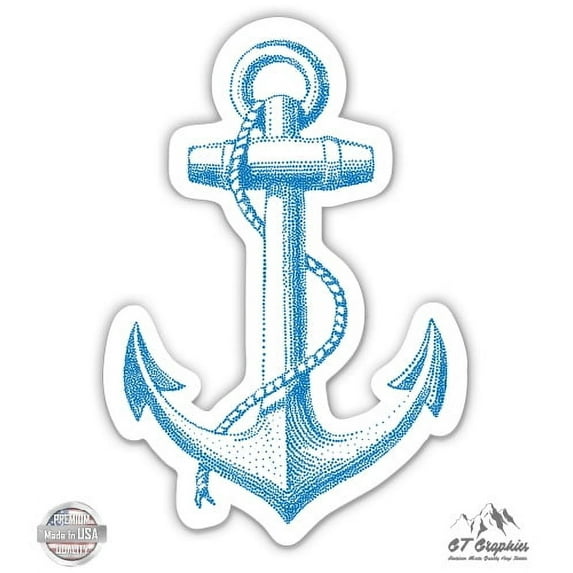 Anchor Blue Nautical - 3" Vinyl Sticker - For Car Laptop I-Pad Phone Helmet Hard Hat - Waterproof Decal