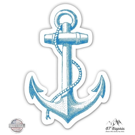 Anchor Blue Nautical - 3" Vinyl Sticker - For Car Laptop I-Pad Phone Helmet Hard Hat - Waterproof Decal