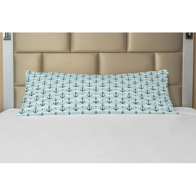 Anchor Body Pillow Case Cover with Zipper, Pattern with Anchors Modern Adventurous Striped Coastline Marine, Decorative Accent Long Pillowcase, Pale Blue Dark Green, by Ambesonne