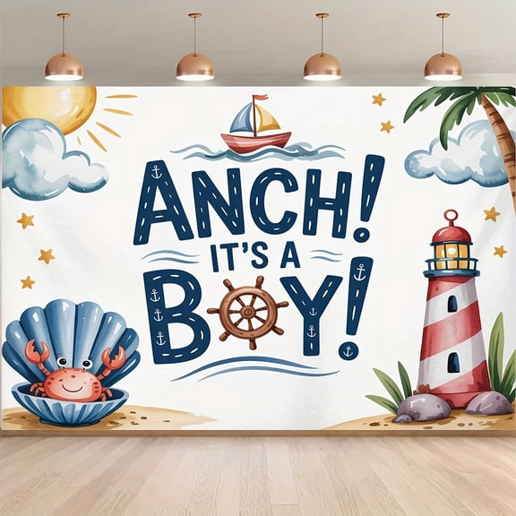 Anchor It's a Boy Baby Shower Backdrop Blue Boy Nautical Newborn Photography Background Ocean Sailor Navy Blue Baby Shower Party Decorations Banner Supplies Photo Booth Props