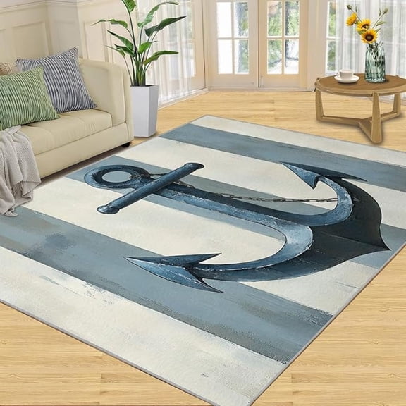Anchor Boys Area Rug, Vintage Nautical Rugs for Living Room Bedroom, Stripes Design Carpet, Washable Stain Resistant Area Rugs, Anchor Home Decor & Gifts ﻿ 2 x 3ft